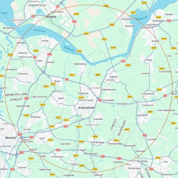 Kaart van het werkveld van Eemland Taxaties